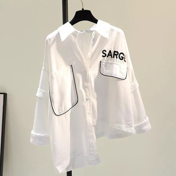 Blouse Wanita Korean Style Sarge Blus Putih Oversize Baju Atasan Kekinian Pakaian Cewek Kasual Murah