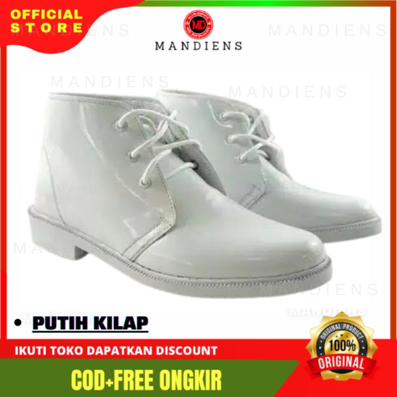 Sepatu Pdh Pdu Putih Mandiens BT.03PTH - Sepatu Upacara Cocok Untuk Paskibra Lurah - Putih Kilap - Putih Dop