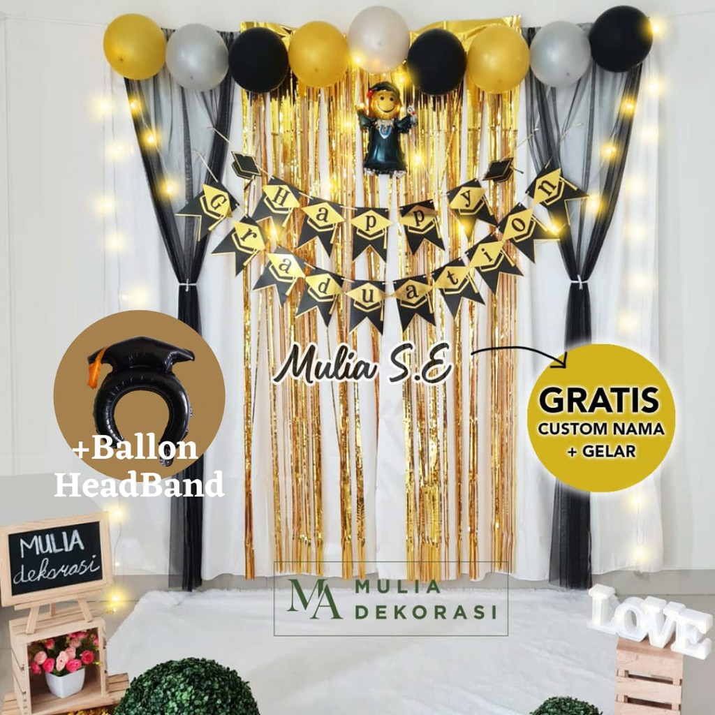 Dekorasi Backdrop Wisuda Kelulusan Background Bekdrop DIY Paket Graduation + Ballon Toga