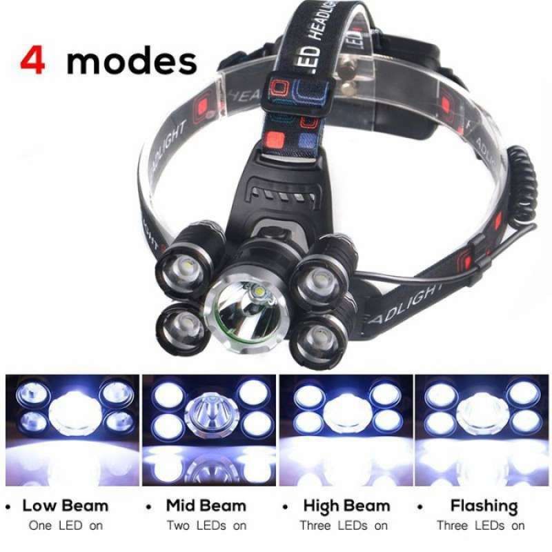 senter kepala LED XM-L T6 + 4 XPE 40000 Lumens/headlamp/senter kepala