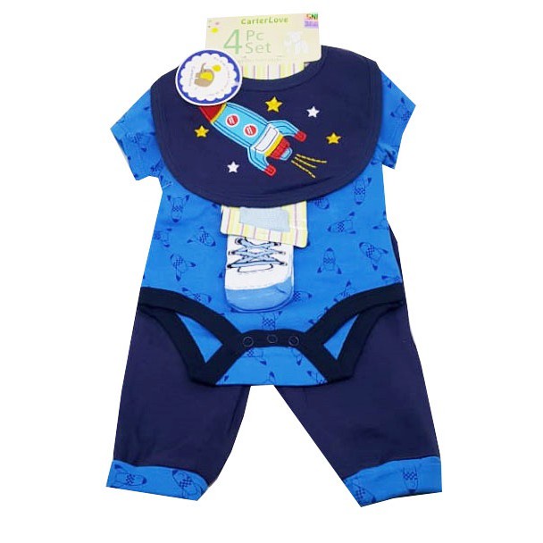 Promo Gajian Jumper Bayi 4in1 Set Slaber Tangan Pendek Carter Love