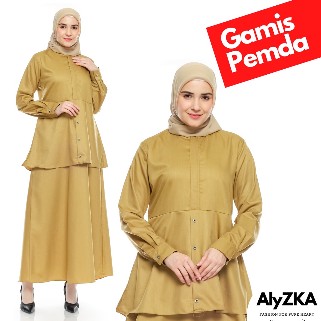 Gamis Seragam Dinas Pemda PNS ASN PDH Wanita Syari Busui Toyobo Khaki Alyzka