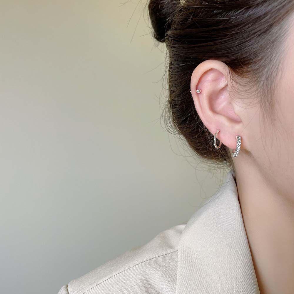 Mxbeauty Anting Hoop Logam Wanita Kreatif Memutar Geometri Perak Perancis Berbentuk C Anting-Anting Perempuan Anting-Anting Set