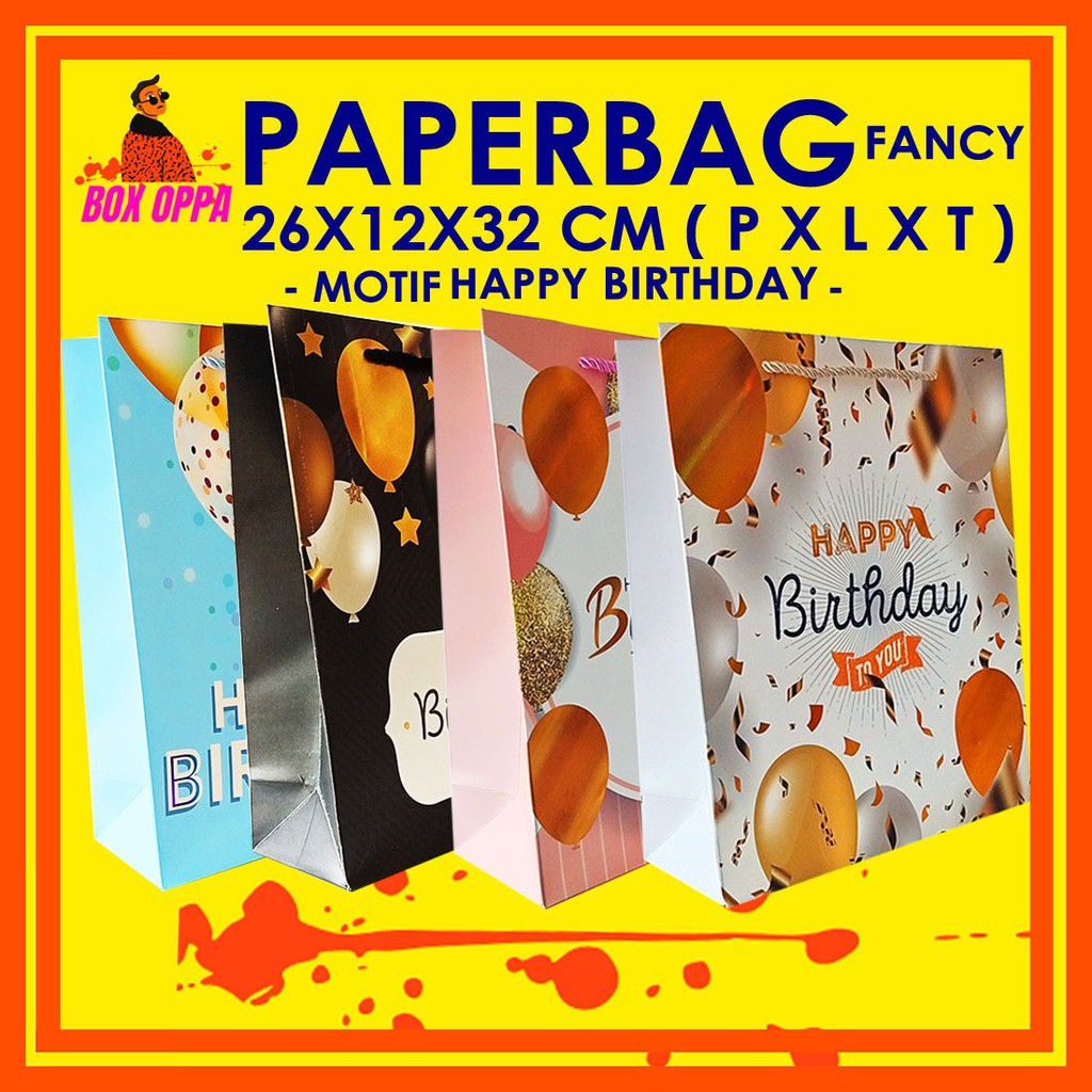 

Paperbag Paper Bag Kantong kertas fancy Motif BIRTHDAY 26x10x32cm tebal import goodiebag gift