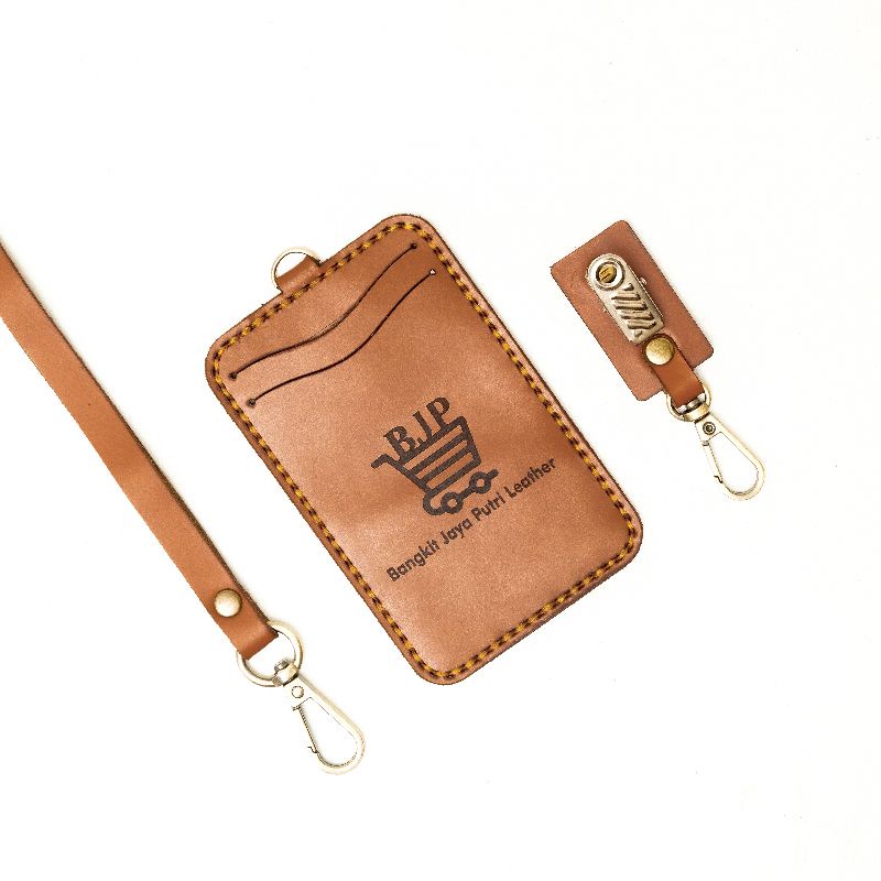 

BJP Leather02 - Gantungan ID card kulit asli [custom gravir nama & perusahaan]