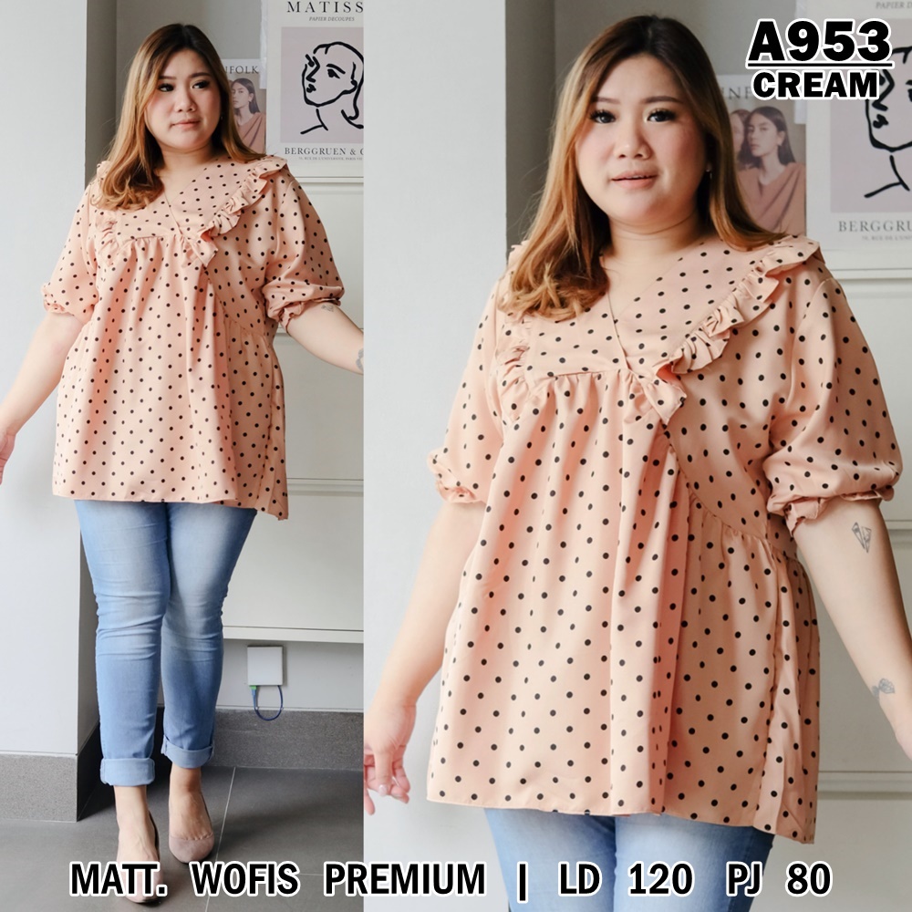 UNION11 - ATASAN JUMBO WANITA LD 120 / BLOUSE WANITA JUMBO / ATASAN JUMBO XXXL WANITA / BAJU JUMBO WANITA VANES ANGEL-A953 CREAM