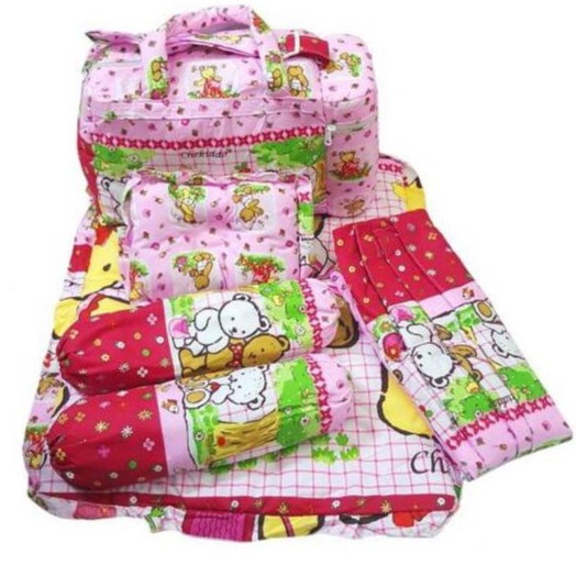 PAKET KADO BAYI GIFT SET CHEKIDO 4 IN 1 PAKET GENDONGAN+TAS BAYI/TERMURAH/TERLARIS-PINK