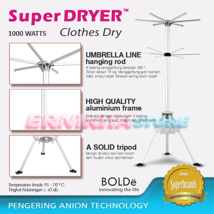 BOLDe SUPER DRYER - Jemuran Listrik Alat Pengering Baju