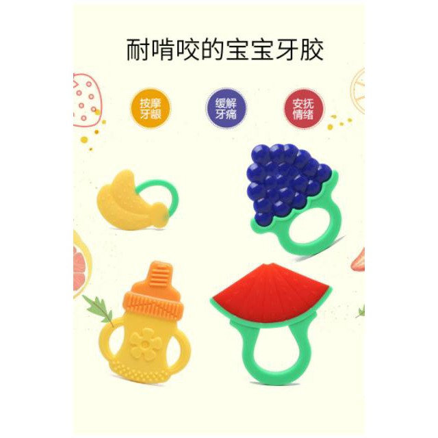 Baby Fruit Teether Gigitan Bayi Bentuk Buah Bahan Silikon/ Mainan Bayi Bentuk Buah