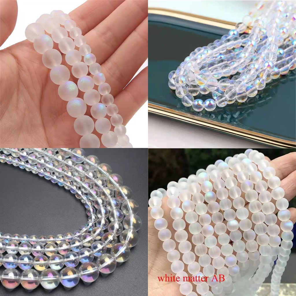 Mote/Monte/Manik Kristal Bulat Pelangi Bening &amp; Doff 4-8mm