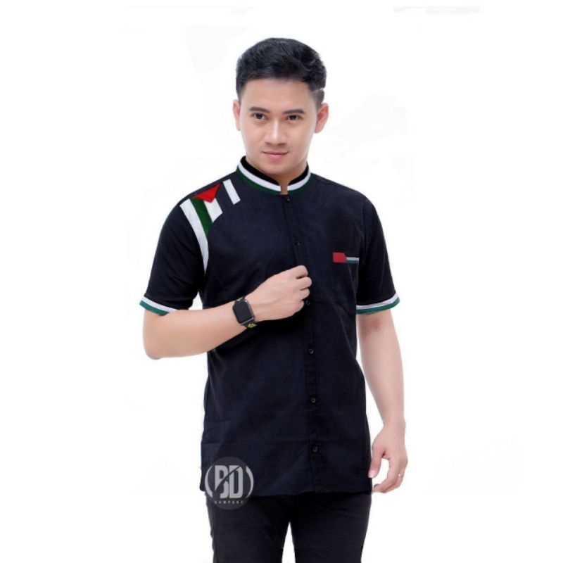 BAJU KOKO PALESTINA DEWASA || BAJU KOKO GUS AZMI SYUBBANNUL MUSLIMIN AZZAHIR-Dragom Hitam Pendek