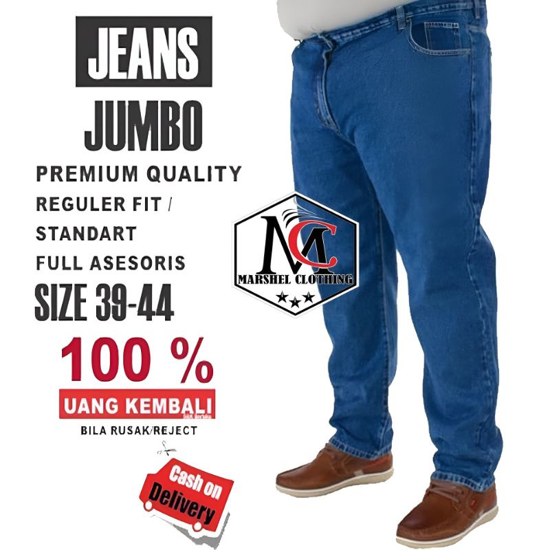 RCL - Celana Jeans Abu Panjang Pria Reguler Jumbo Big Size Jens Cowok Standar Ukuran Besar 38 s/d 44