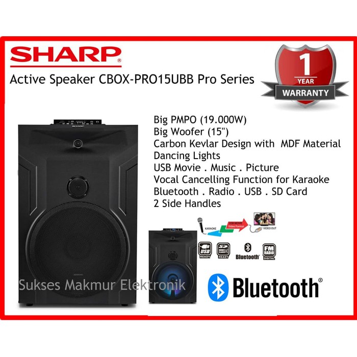 Karoke Bersama Keluarga Hanya Sharp Active Speaker CBOX-PRO15UBB Pro Series, Bluetooth. Radio. USB
