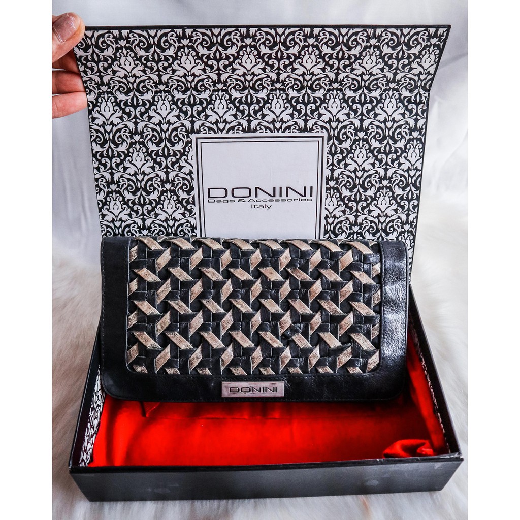 Donini anyaman black silver wallet dompet wanita