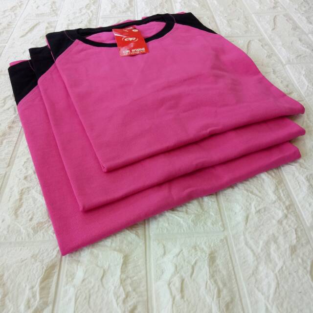 kaos polos reglan PINK-HITAM lengan 3/4 uk 20 22 S M L XL XXL