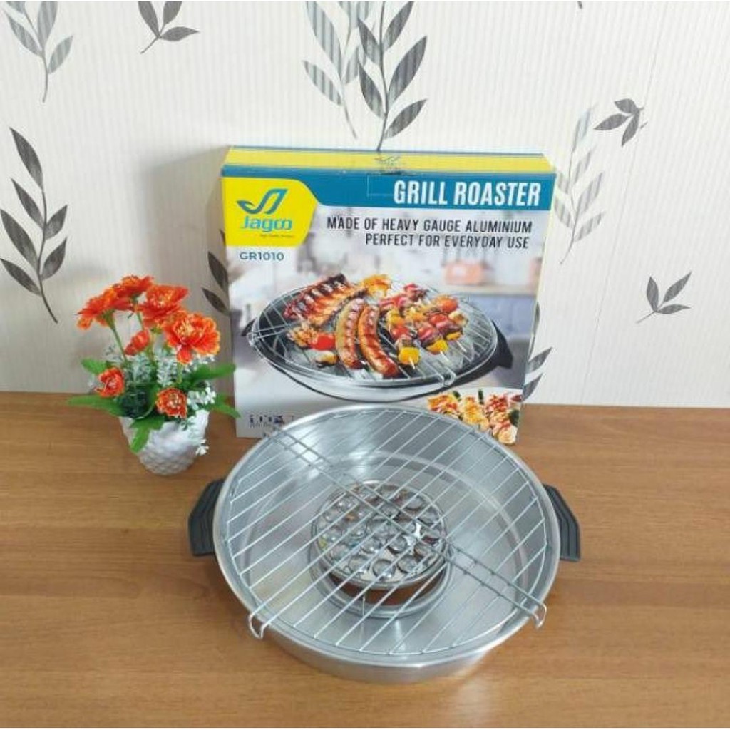 PAKET HEMAT PEMANGGANG PORTABLE PANGGANGAN SERBAGUNA SOSIS DLL ANTI LENGKET/ ROASTER GRILL PEMANGGANG PUTAR 360° Alat Panggang Panggangan Sate Sosis burger / Alat Panggang Roaster Panggangan / Alat Panggang Fancy Grill / Fancy Grill 33 cm