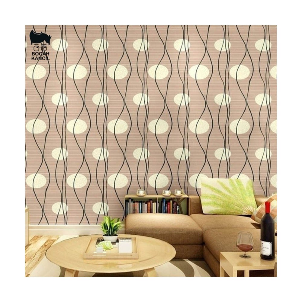 (COD) Gudang Wallpaper Sticker Dinding kamar anti air Murah Dan Terbaik Motif Polkadot Cokelat Bahan PVC Premium (SUDAH ADA LEM)