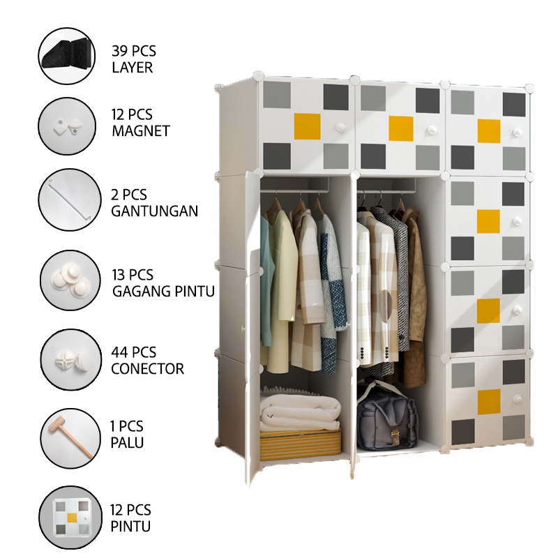 Lemari baju lemari plastik rak serbaguna susun lemari pakaian anak 12 pintu / susun / kotak - Worldhome