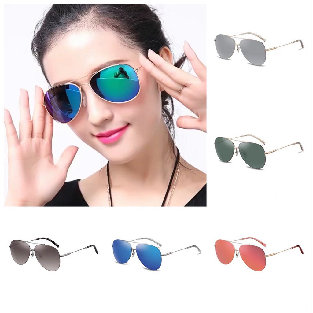 Fashion Bingkai Logam Lensa Berwarna Perlindungan Kacamata Luar Ruangan Women's CatEye Sunglasses