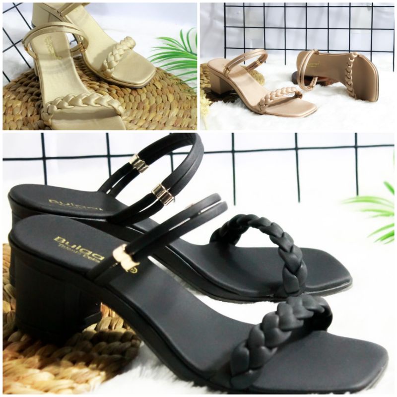 Sendal Heels Wanita Strap Tali Kepang