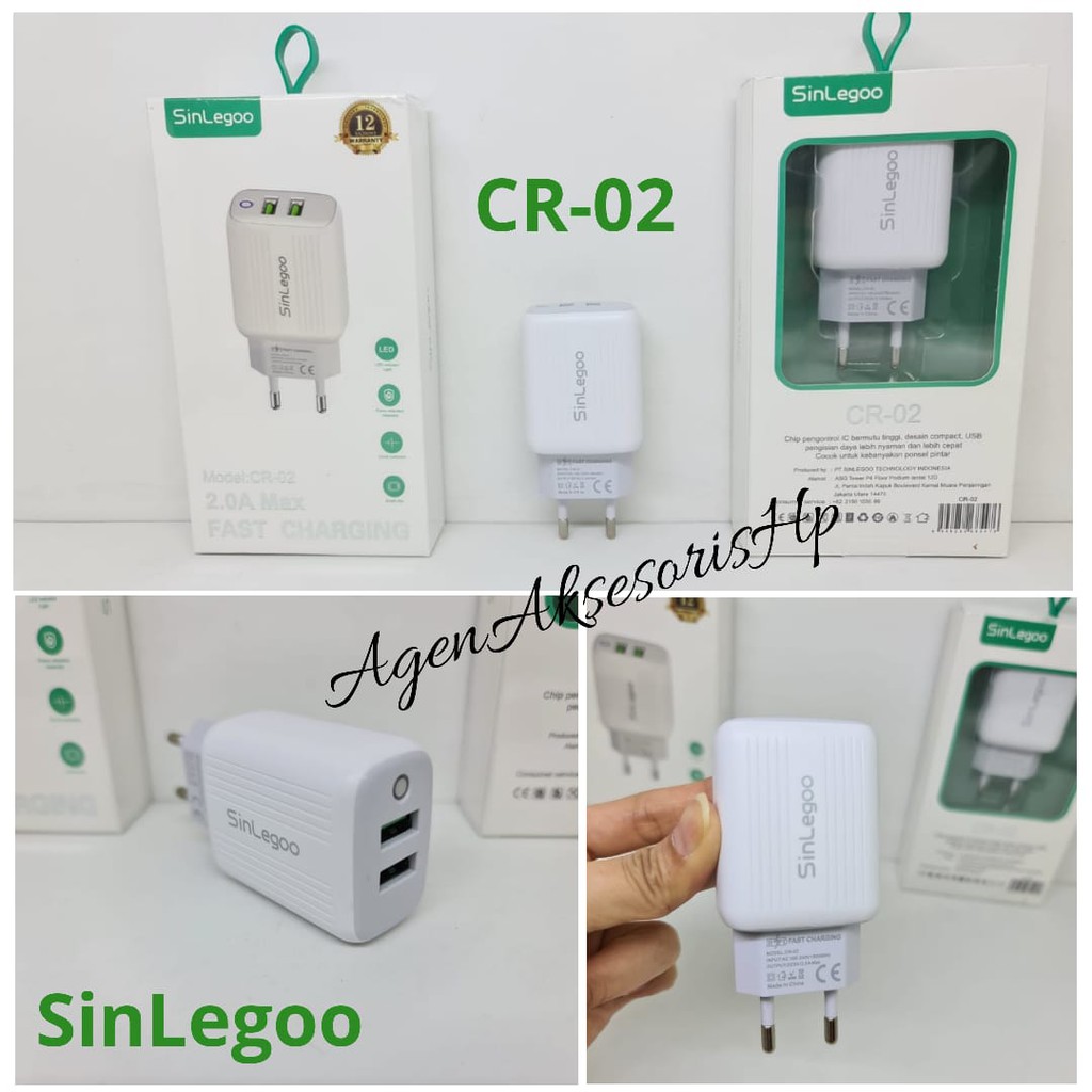 SINLEGOO CR-02 Head Charger LED 2 USB 2.0A Batok Casan Fast Charging GARANSI 1 TAHUN