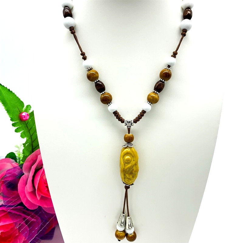 Fashion Long Ethnic Style Ceramic Pendant Necklace Jewelry DIY Rope Necklace Length Adjustable
