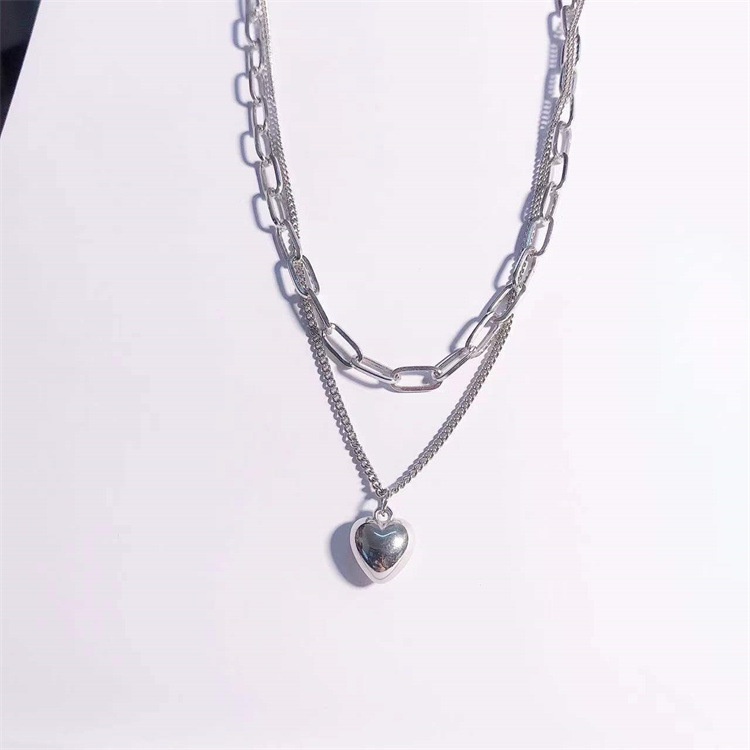 Kalung Double Layer Bentuk Hati Gaya Retro Harajuku Eropa Amerika