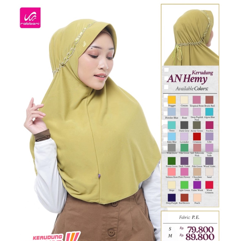 [SIZE S] KERUDUNG SEKOLAH RABBANI JILBAB RABBANI INSTAN HEMY PITA ATAS WARNA 1