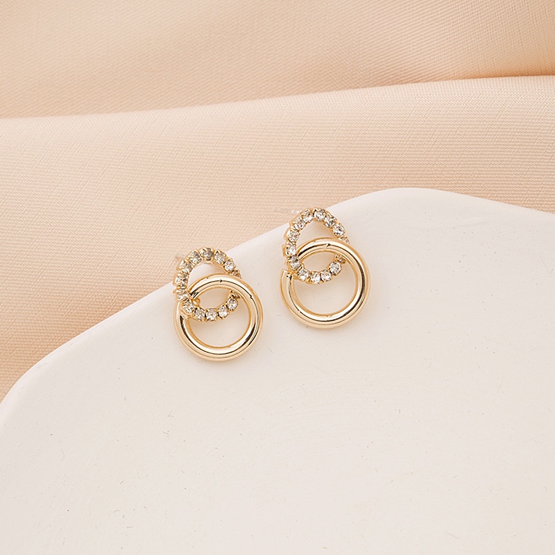 Anting Tusuk Gantung temperament Bahan Sterling silver 925 Desain Cincin Ganda Hias Berlian Gaya Trendysimple Untuk Wanita