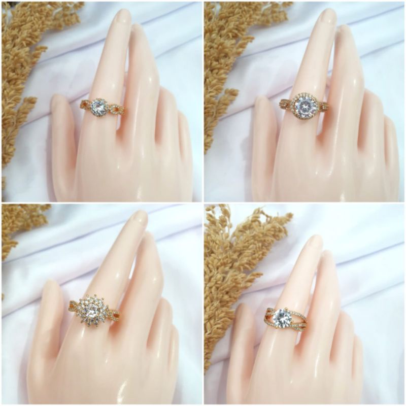 Cincin Yaxiya Zircon Timbul Warna Gold C03079