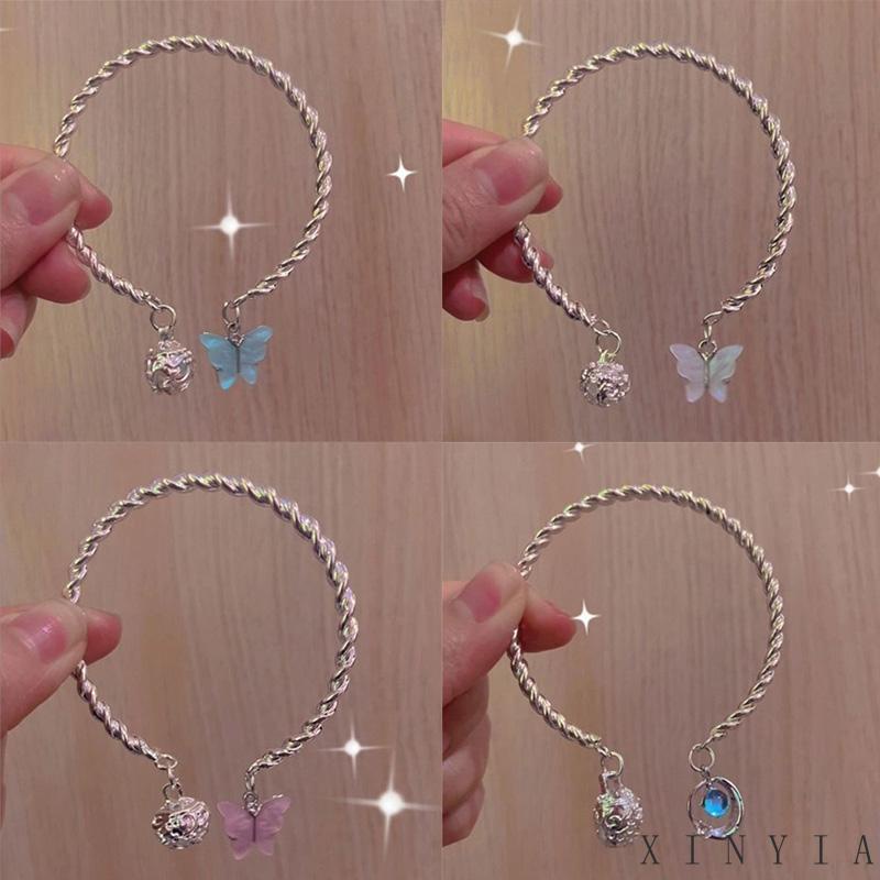 Xia.id Gelang Tangan Wanita Desain Kupu-Kupu Adjustable Hias Bell Gaya Antik