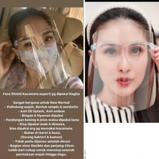 Face Shield plus Kacamata Akrilik Transparan Dewasa Protector Mask - Kacamata Pelindung Anti Virus