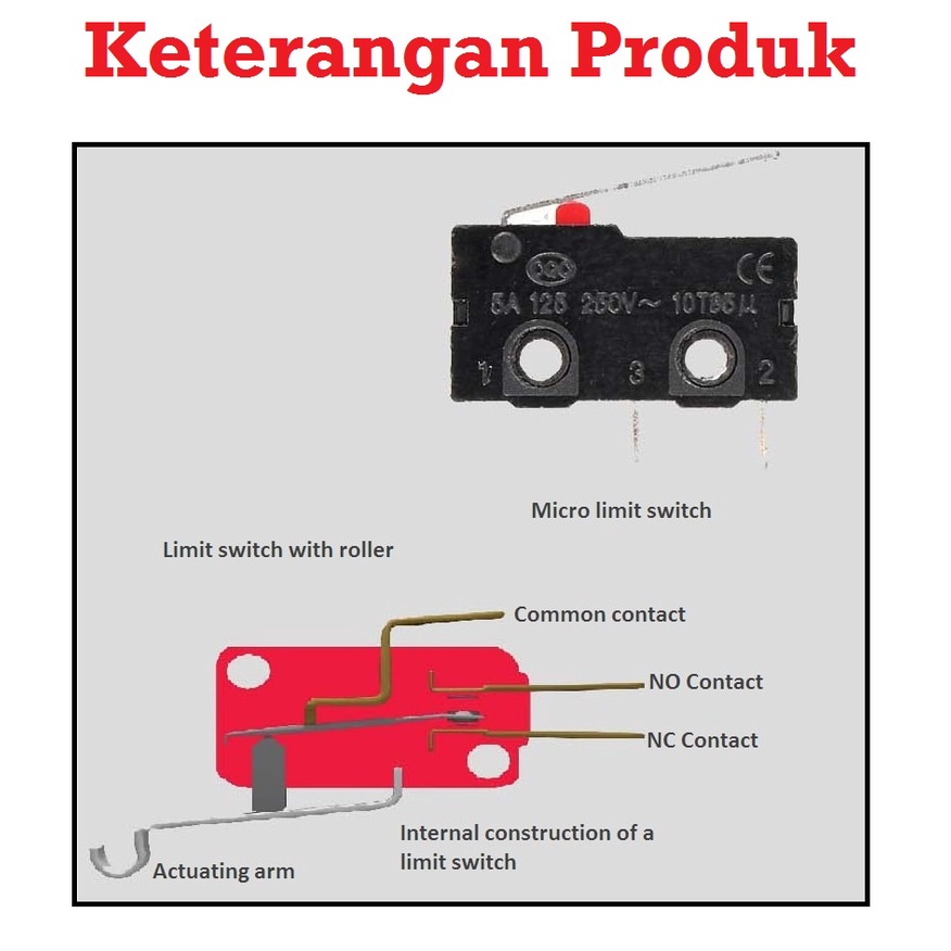 [HAEBOT] Micro Limit Switch Mini Saklar Mikro Tekan SPDT 250VAC 3A Kecil Elektronika 3 Pin Push Momentary Button Arduinoo