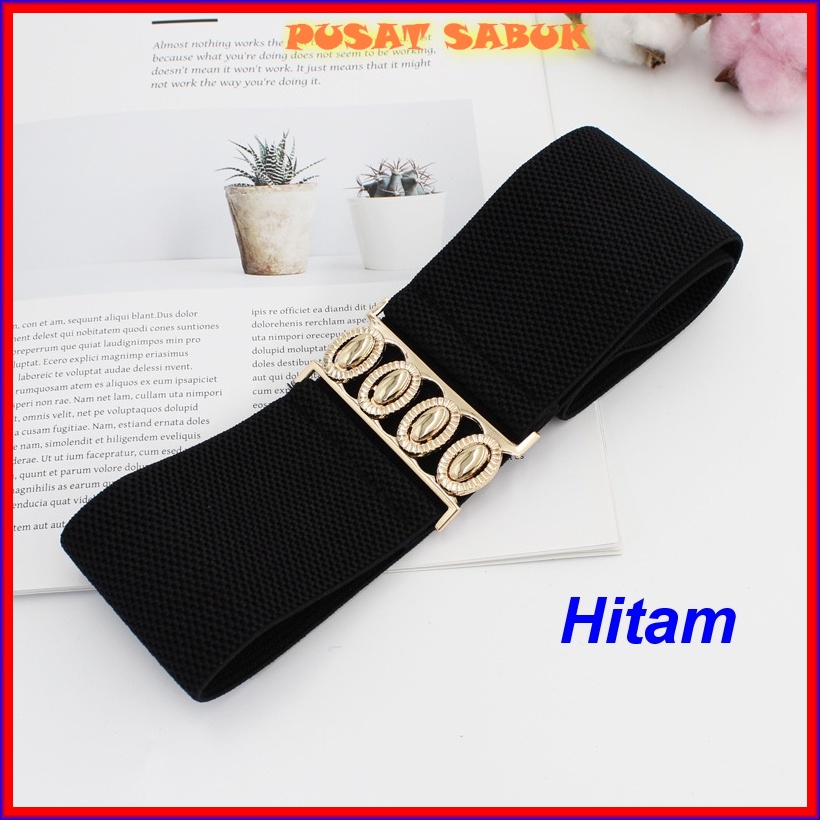 Belt Sabuk Wanita Obi Karet Ikat Pinggang Fashion Gesper Cewek Korea Elastis Oby Lebar Besar Kekinian Jumbo Big Women Gasper Hitam Merah Putih Blet Pingang Mewah Cantik Lentur