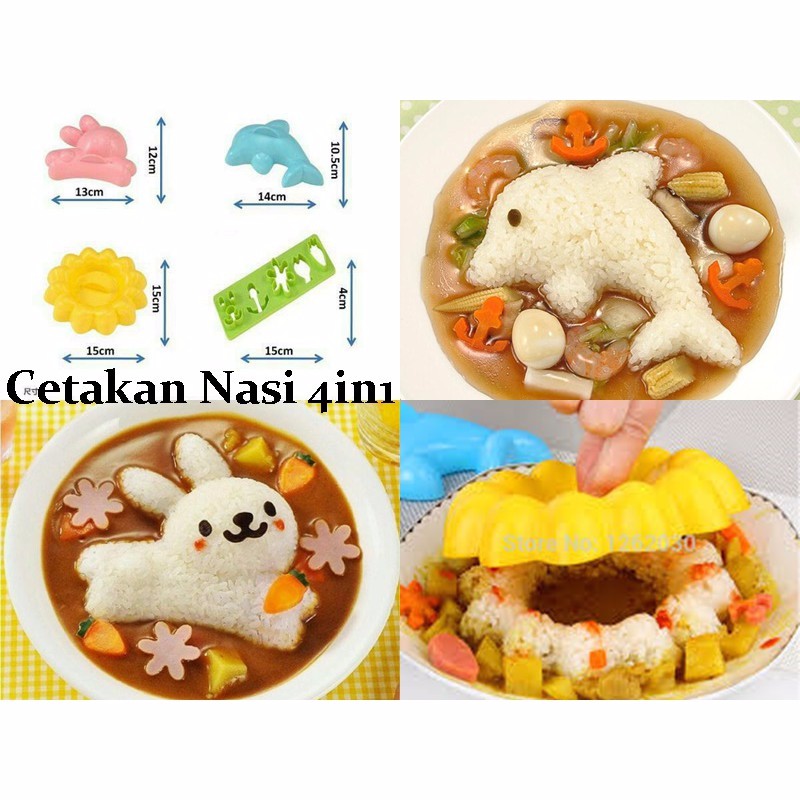 Cetakan Nasi Set Isi 4 Kelinci Bunga Lumba Lumba dan Cetakan Sayur Cheese - Cetakan Nasi Bento Lucu Isi 4 - Cetakan Nasi Animal