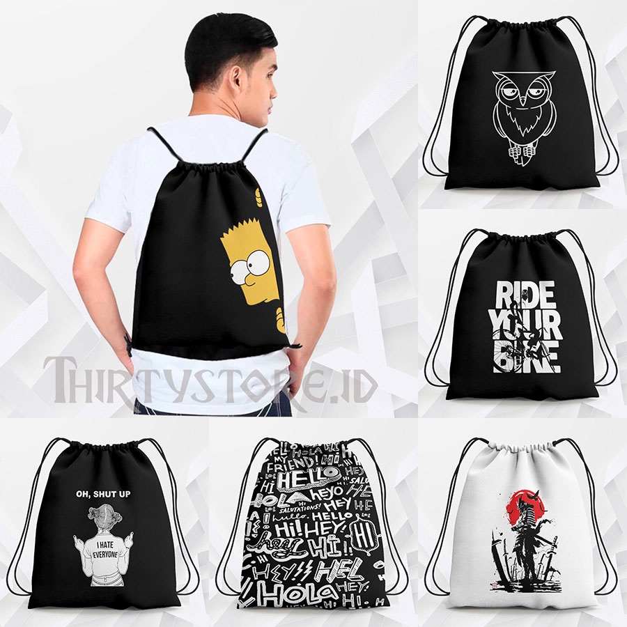 Tas Serut String Bag Drawstring Gymsack Olahraga Gym Travel Basket Renang Lari Futsal Pria Wanita Bts