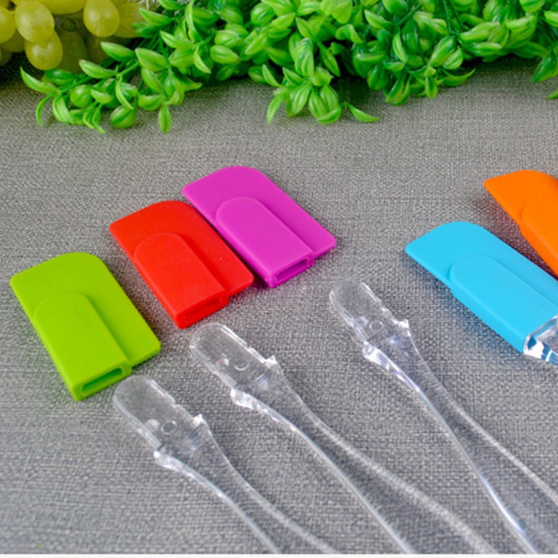 1pc Spatula Kecil Bahan Silikon Lembut Dengan Gagang Kristal Transparan Untuk Mencampur Krim Kue