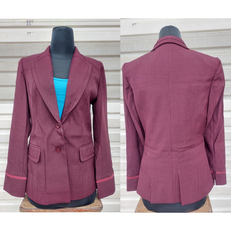 Atasan Blazer krah jas kancing dua kode 013 warna Maroon-Hitam-Ungu muda brand azkia collection