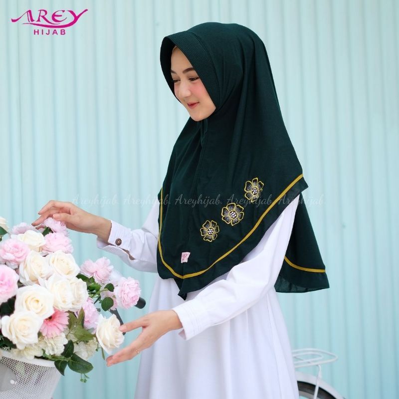 Arey - Hijab Instan List Bordir Bunga ZAYYANA Ori Arey