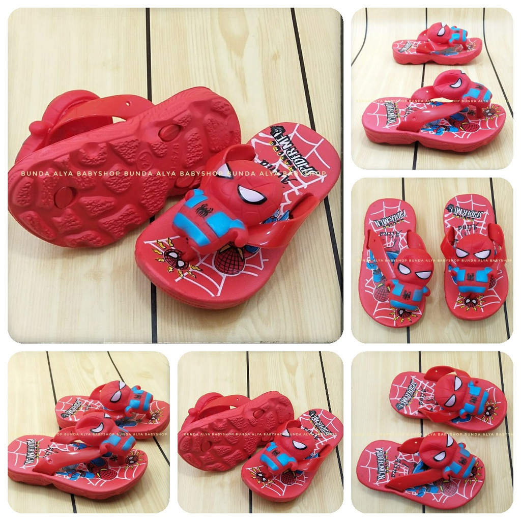 Sandal Anak Laki Jepit IMPORT Usia 1 2 3 Tahun Size 24 - 29 MERAH - Sendal Anak Cowok Superhero Karet Anti Licin