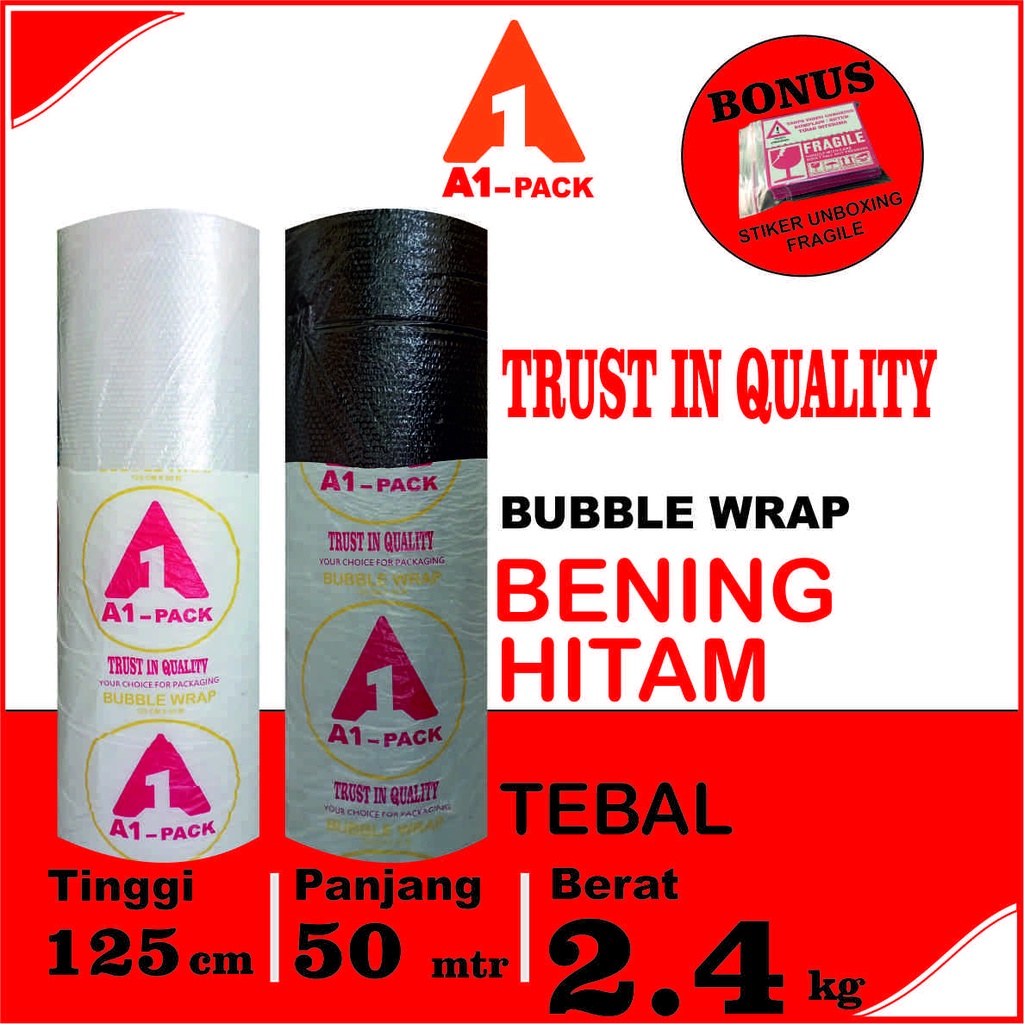 

PLASTIK BUBBLE WRAP ROLL 125CM X 50M BENING HITAM 2.4 KG A1 PACK