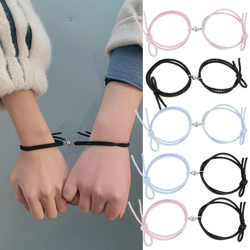 2Pcs Couple Bracelet Friendship Nylon Rope Braided Magnetic Force To Attract Each Other's Wrist Jewelry Valentine's Day Gift