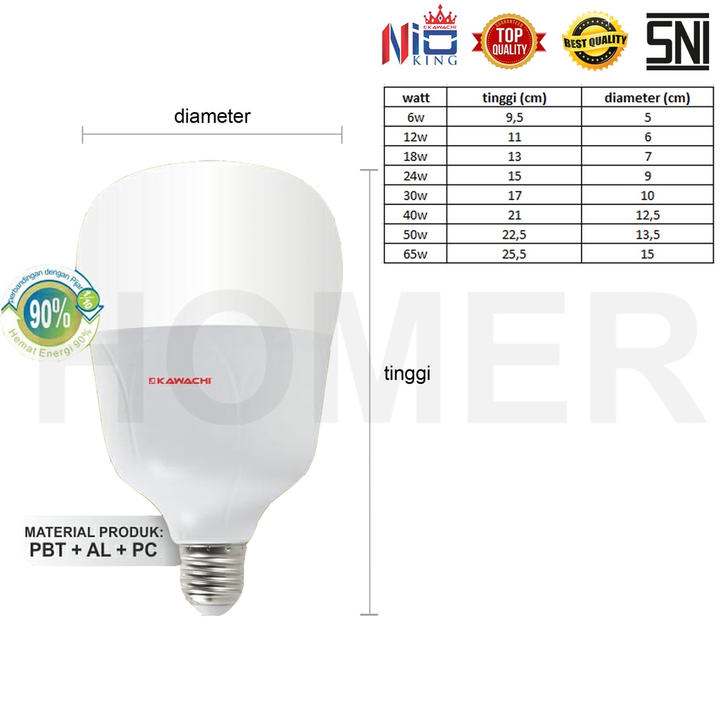 KAWACHI NIO KING lampu bohlam bulb led kualitas super terang super bagus 6w 12w 18w 6 watt 12 watt 18 watt