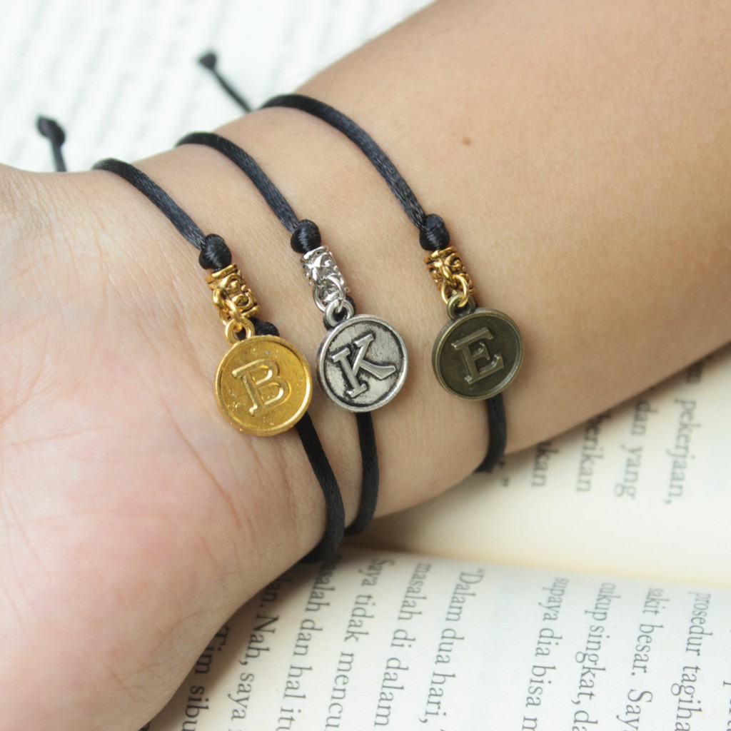 [N-Z] Gelang Inisial Huruf dengan Konektor Mewah / Gelang Couple / Gelang Nama Tali / Gelang Tangan
