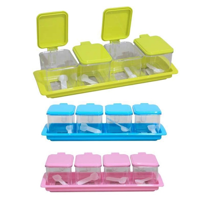 Tempat Bumbu Set Isi 4 Pcs Ayaka Hawaii / Toples Kotak Bumbu Dapur / Rak / Kitchen Set