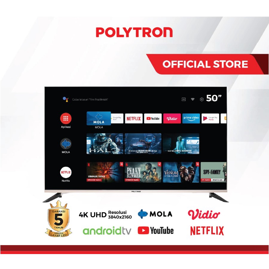 POLYTRON PLD 50UG9959 4K HDR Smart Android TV 50 inch