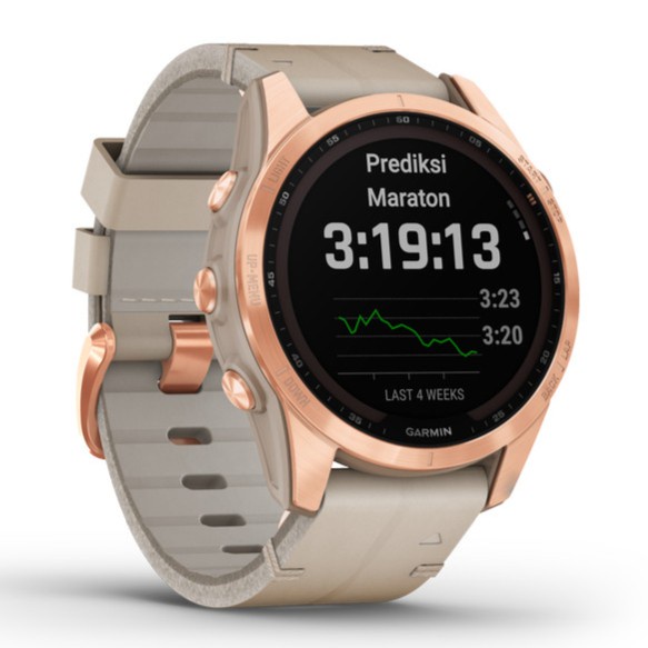 Garmin Fenix 7S Sapphire Solar Rose Gold Titanium with Limestone Leather Band - Original Garansi TAM 2 Tahun