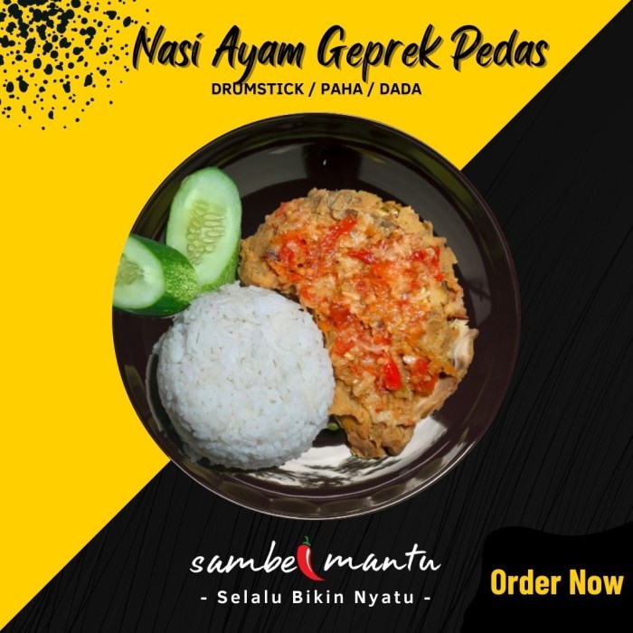 Jual Paket Nasi Ayam Geprek Bumbu Ungkep Kuning Dada Ekor Sambel