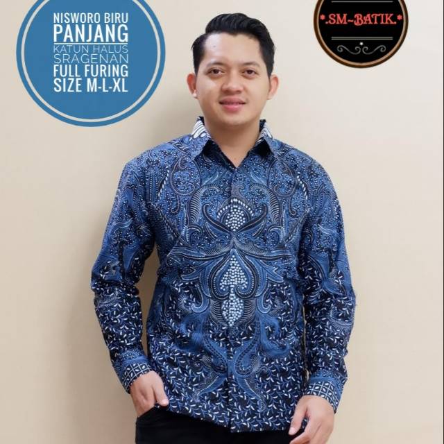 Kemeja Batik Lengan Panjang / Hem Batik Lengan Pendek Warna Biru NISWORO Batik Lapis Furing