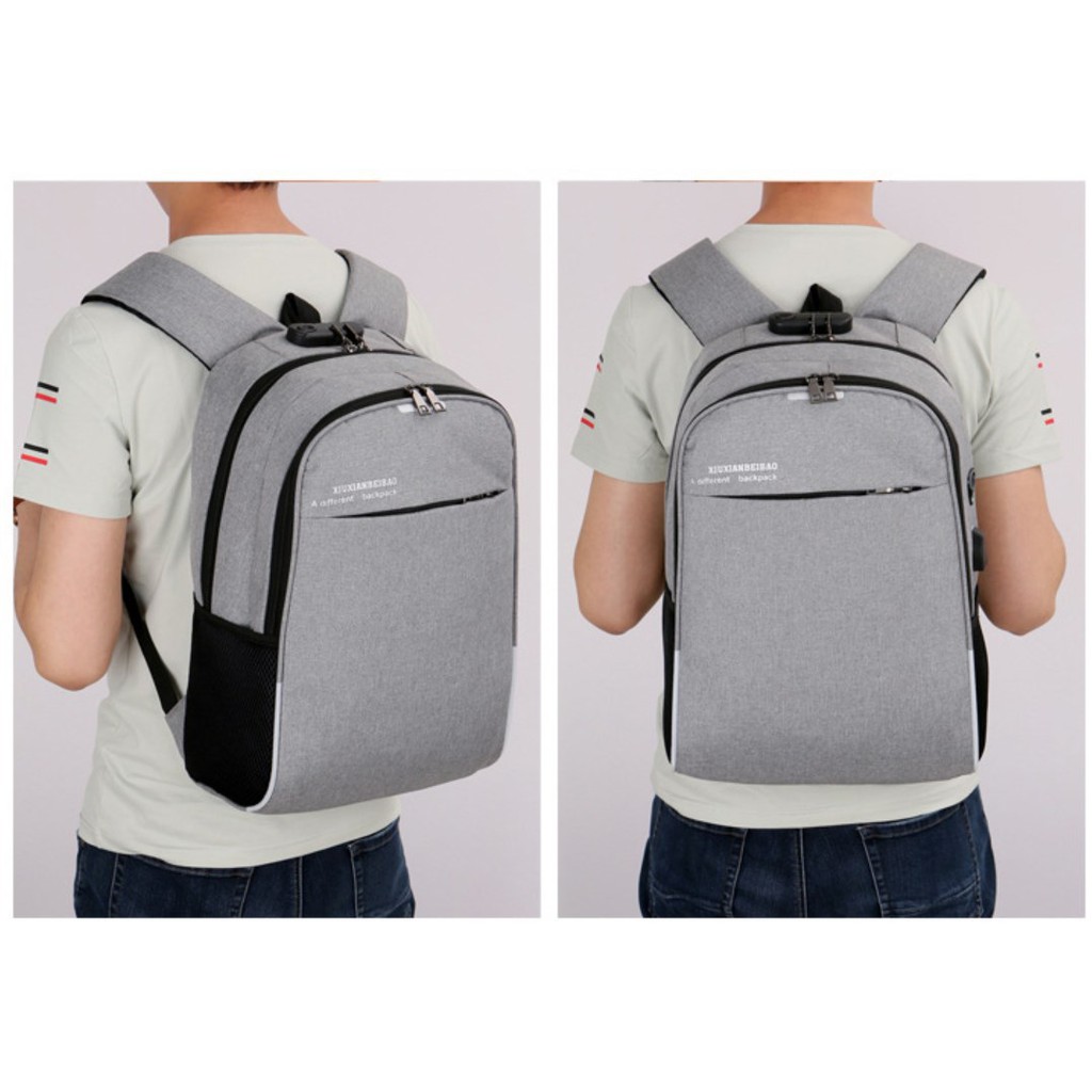 Tas Ransel Backpack KUNCI Nomor SECURITY LOCK Korea Fashion Waterproo USB Port + Lubang Earphone